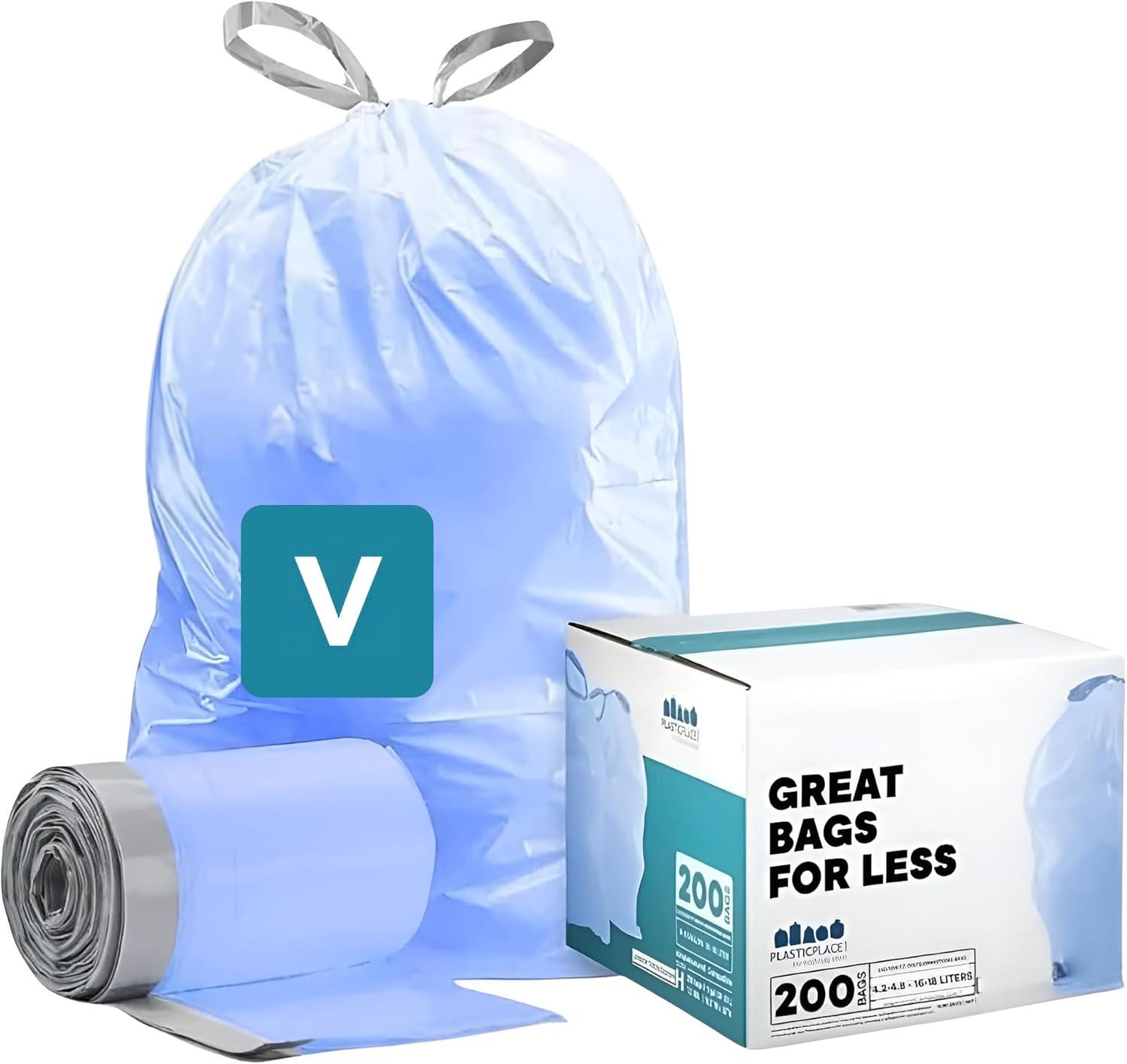 image:imagePlasticplace Custom Fit Trash Bags Compatible with simplehuman Code V 100 Count White Drawstring Garbage Liners 4248 Gallon 1618 Liter 145 x 275Blue