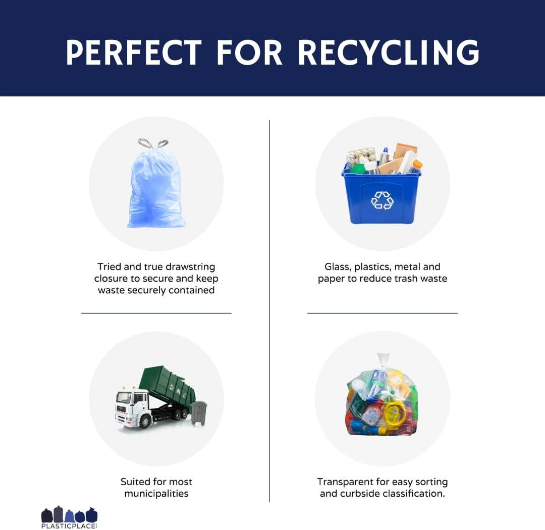 image:imagePlasticplace Custom Fit Trash Bags Compatible with simplehuman Code V 100 Count White Drawstring Garbage Liners 4248 Gallon 1618 Liter 145 x 275Blue