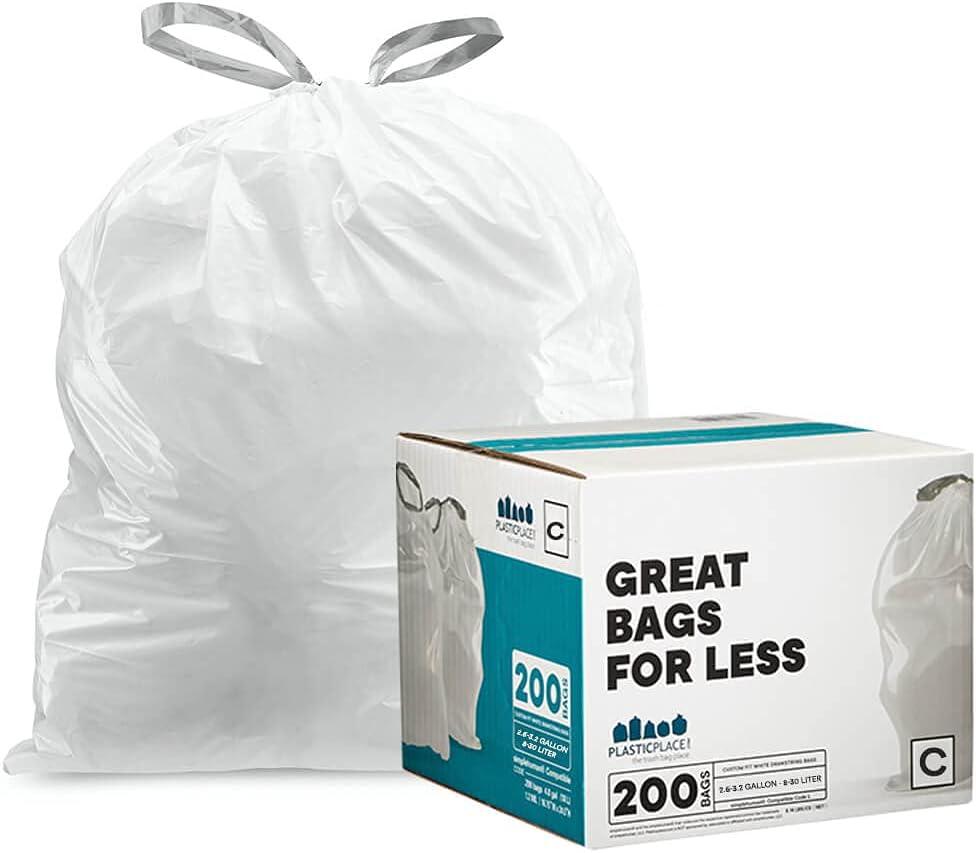 image:imagePlasticplace Trash Bags Compatible with Simplehuman x Code C 100 CountWhite Drawstring Garbage Liners 2632 Gallon 1012 Liter 1475 x 20White
