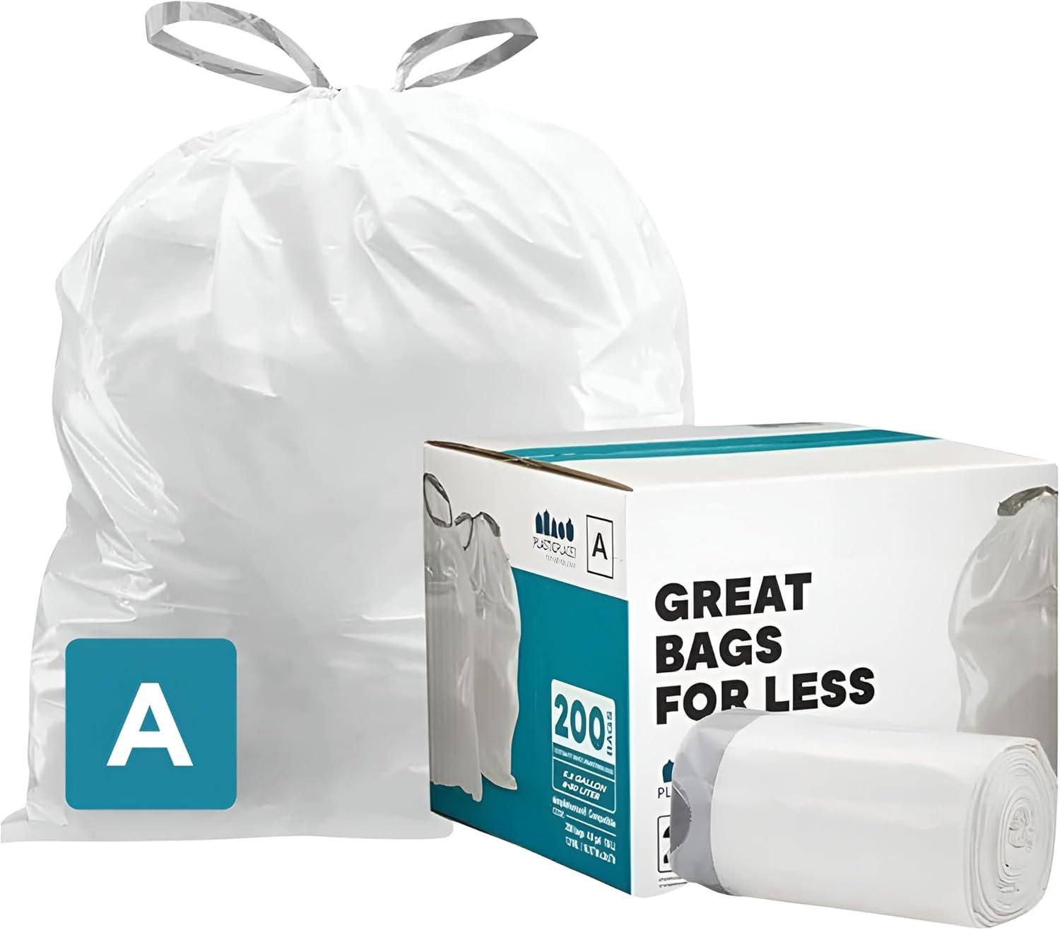 image:imagePlasticplace Trash Bags Code A Fit Compatible 200 Count Garbage Bags Liner White Drawstring Garbage Liners 122 Gallon 45 Liter TearResistant ScentFree for Food Waste amp Small SpacesWhite