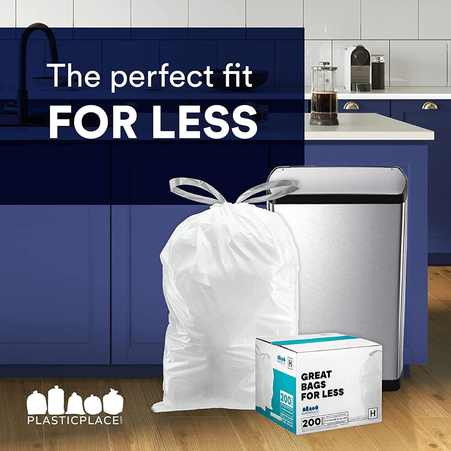 image:imagePlasticplace Trash Bags Compatible with simplehuman Code D 200 Count White Drawstring Garbage Liners 53 Gallon 20 Liter 1575 x 28White