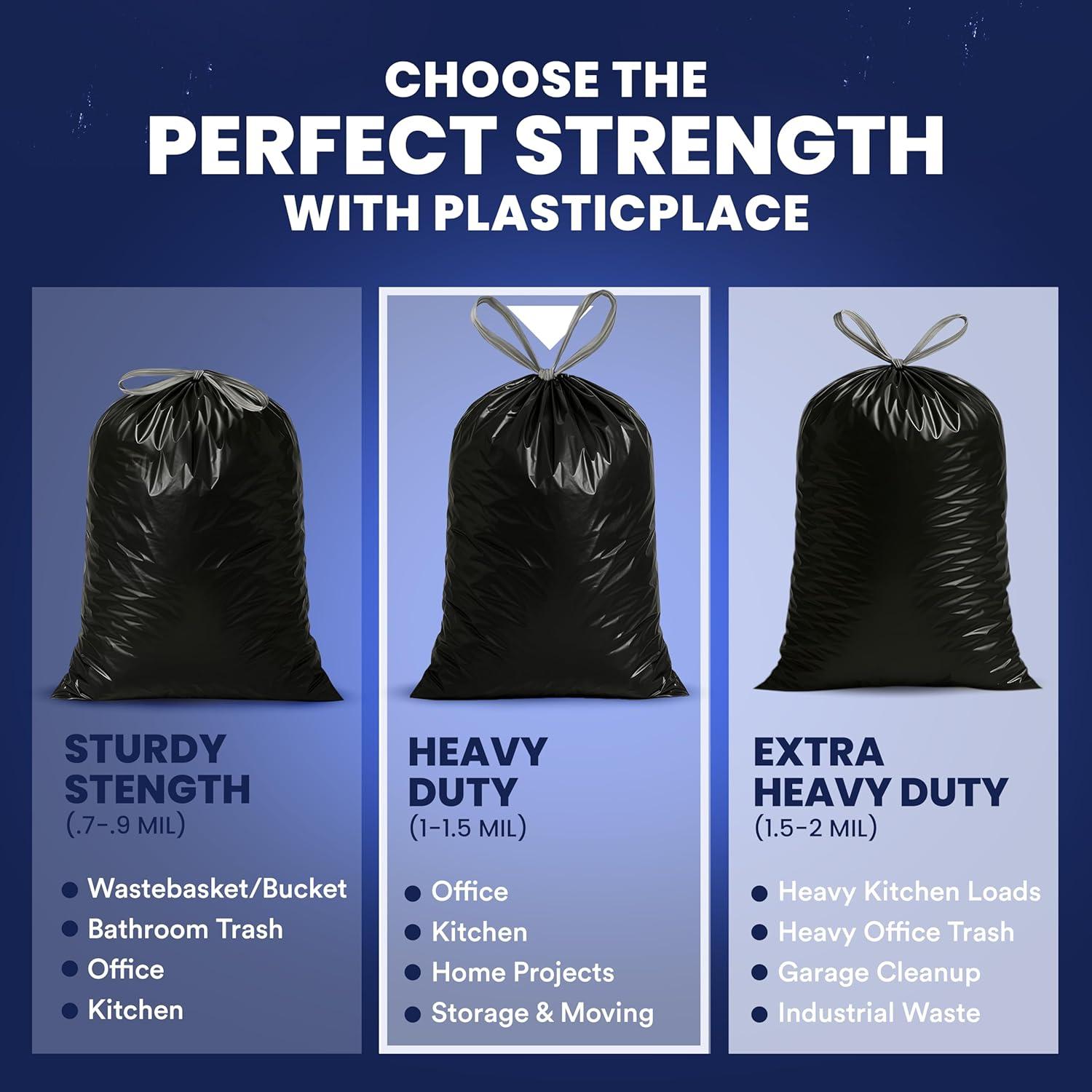 image:imagePlasticplace W13DSBKJR 13 Gallon Trash Bags 12 Mil 50 Count Black Extra Tall Garbage Can Liners 24 x 31Black