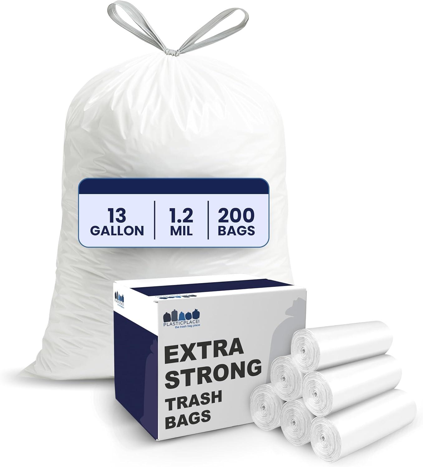 image:imagePlasticplace W13DSBKJR 13 Gallon Trash Bags 12 Mil 50 Count Black Extra Tall Garbage Can Liners 24 x 31White
