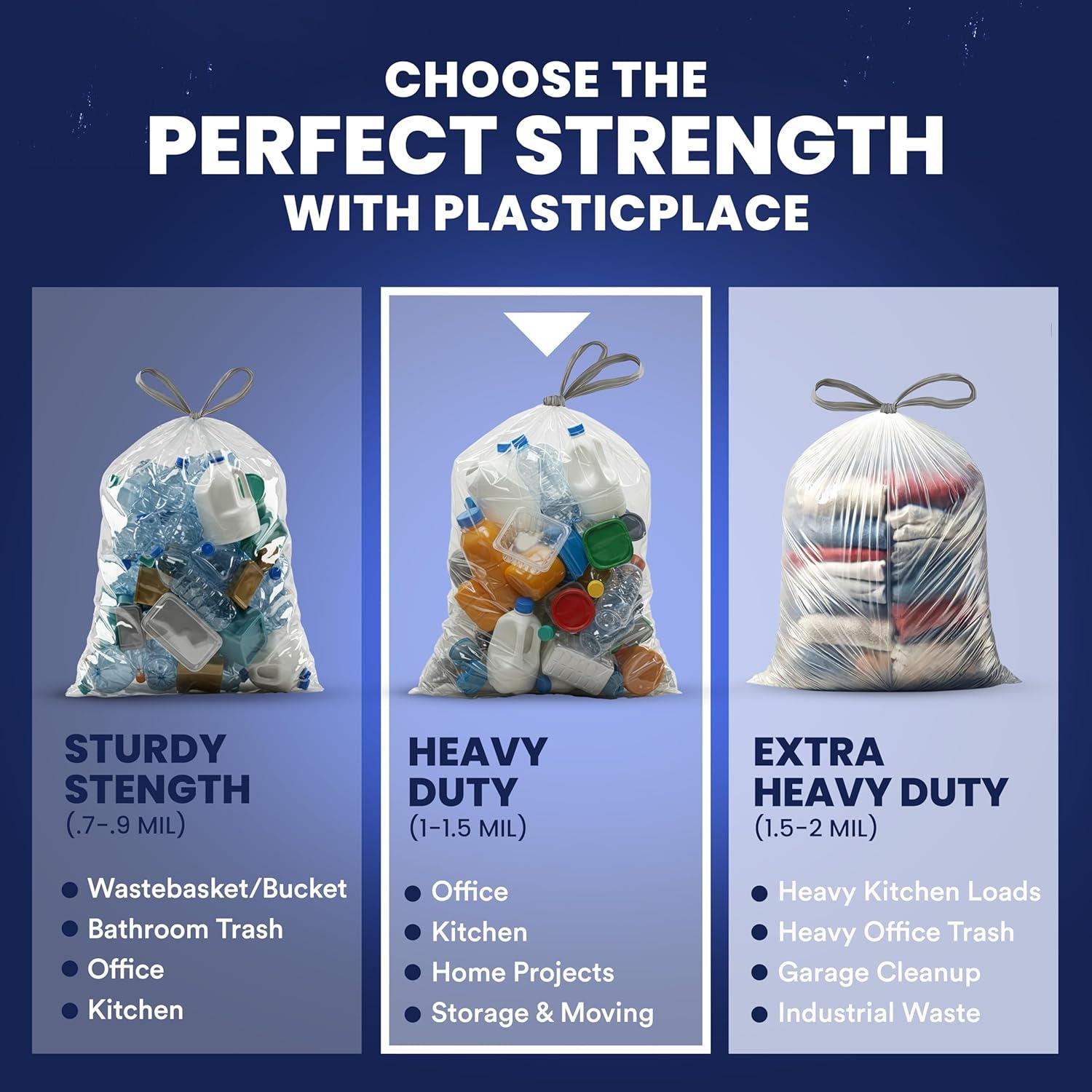 image:imagePlasticplace W13DSBKJR 13 Gallon Trash Bags 12 Mil 50 Count Black Extra Tall Garbage Can Liners 24 x 31White