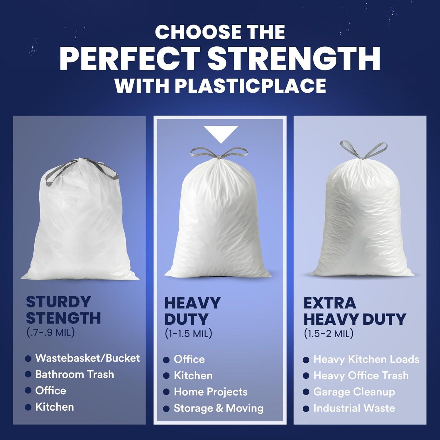image:imagePlasticplace W13DSBKJR 13 Gallon Trash Bags 12 Mil 50 Count Black Extra Tall Garbage Can Liners 24 x 31White