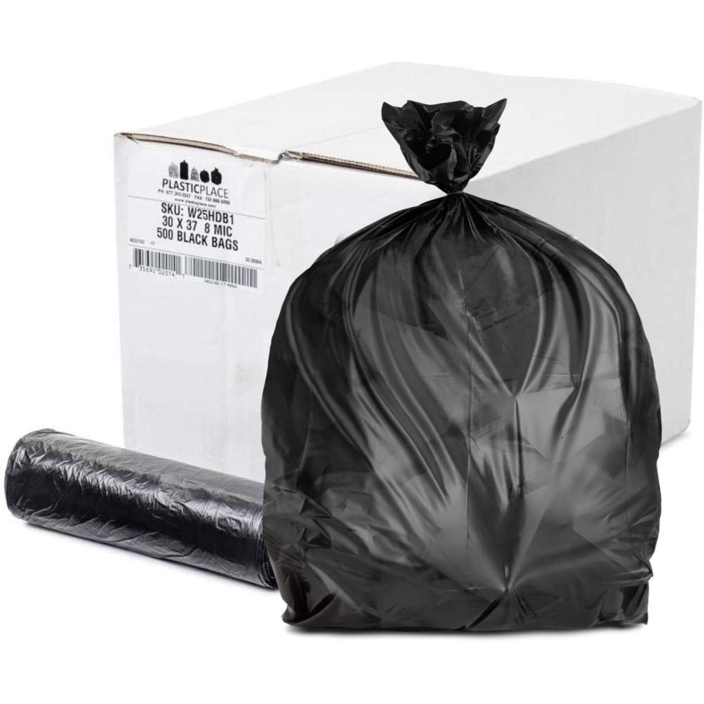 image:imagePlasticplace 2030 Gallon Trash Bags 8 Microns Clear High Density Garbage Can Liners 30 x 37 1 Count Pack of 500Black