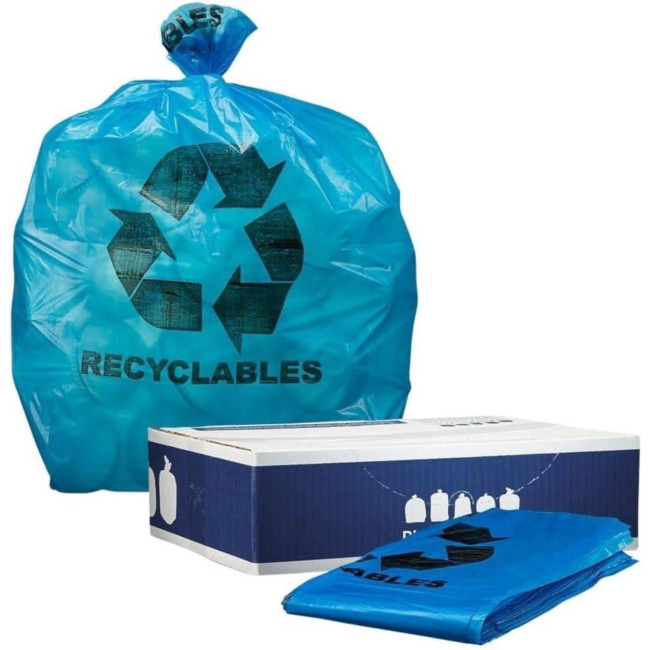 image:imagePlasticplace 3040 Gallon Recycling Trash Bags 12 Mil Blue Garbage Bag Liners 33 x 46 100 Count1216 Gallon wLogo