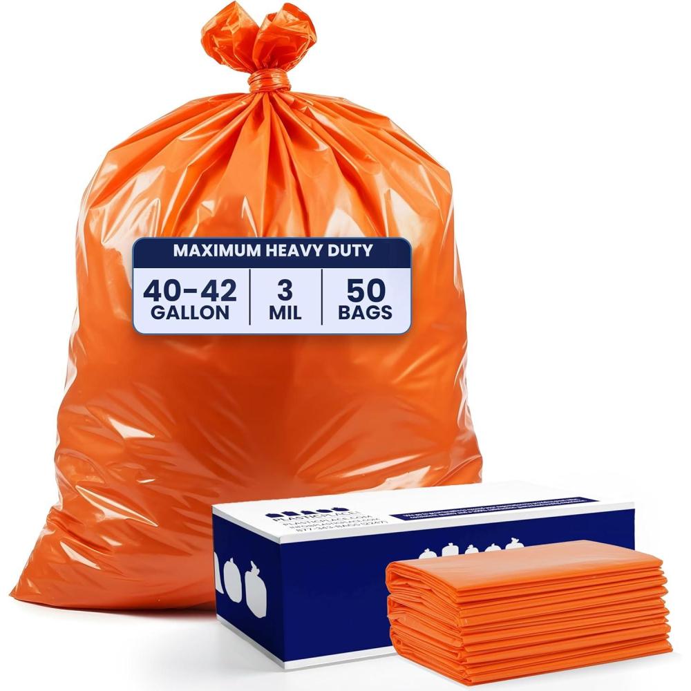 image:imagePlasticplace 3233 Gallon Trash Bags 15 Mil Orange Garbage Can Liners 33 x 39 100 Count W33RNG1542 Gallon 30 Mil