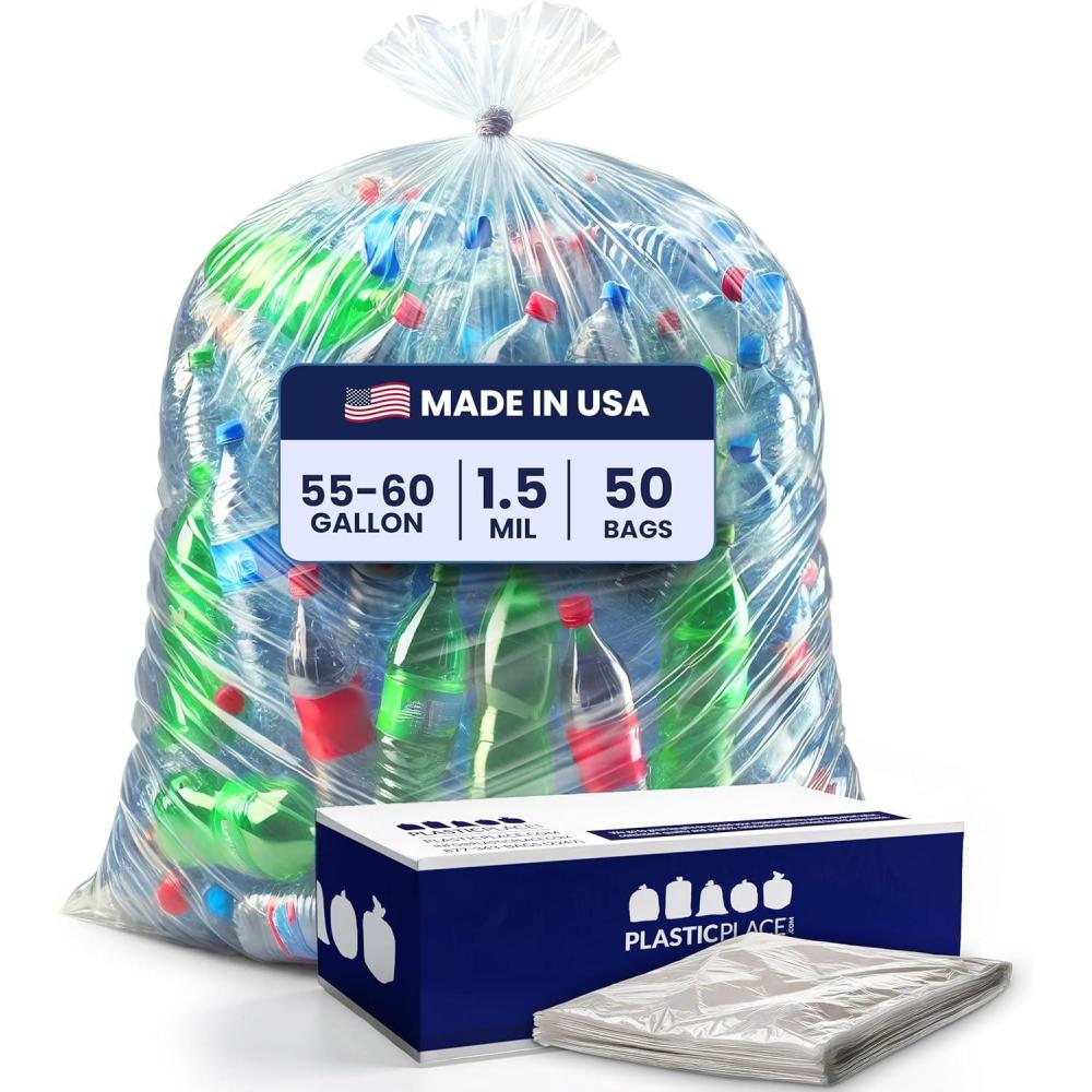 image:imagePlasticplace 5560 gallon Trash Bags 15 Mil Clear Heavy Duty Garbage Can Liners 36 x 58 100 CountClear