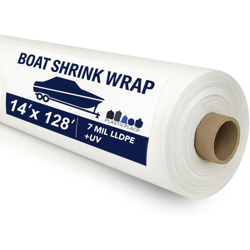 image:imagePlasticplace Boat Shrink Wrap 14 x 25 White Plastic Film 7 Mil LLDPE UV Marine Shrink Wrap for Boats Jet Skis Heat Gun Wrap for Storage amp Moving Plastic Wrap for Packing 1 Roll with Core14 x 128
