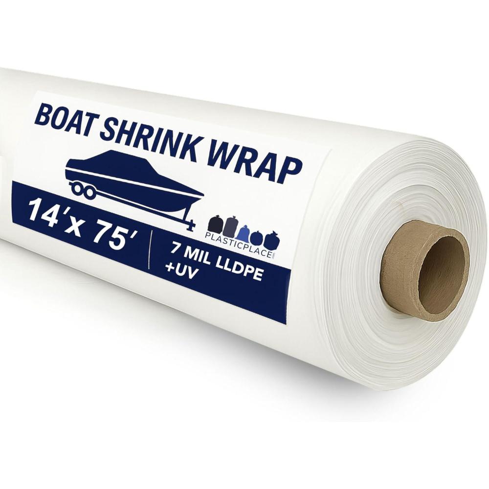 image:imagePlasticplace Boat Shrink Wrap 14 x 25 White Plastic Film 7 Mil LLDPE UV Marine Shrink Wrap for Boats Jet Skis Heat Gun Wrap for Storage amp Moving Plastic Wrap for Packing 1 Roll with Core14 x 75