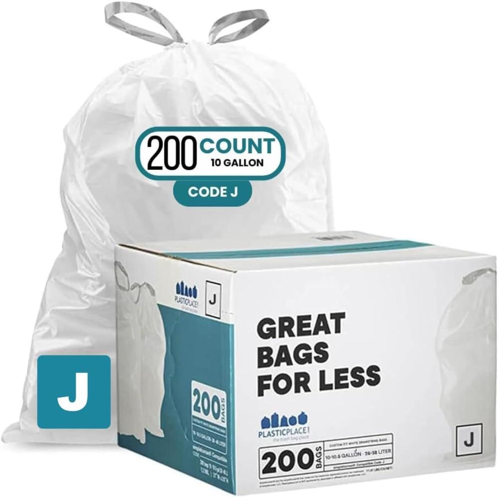 image:imagePlasticplace Custom Fit Trash Bags Compatible with Simplehuman Code J 10105 Gallon Drawstring Garbage Bags TearResistant 200 Count White Trash Can Liners for Kitchens Bathrooms amp Offices200 count Pack of 1