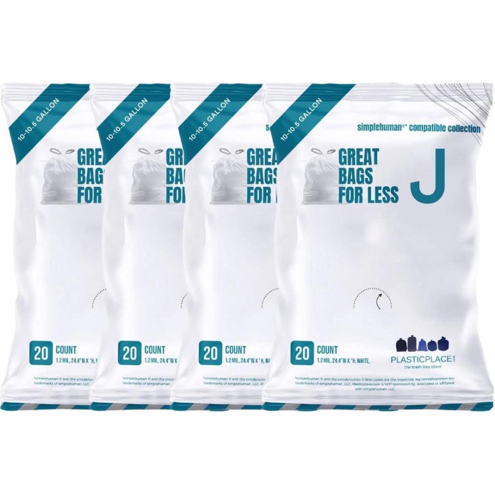 image:imagePlasticplace Custom Fit Trash Bags Compatible with Simplehuman Code J 10105 Gallon Drawstring Garbage Bags TearResistant 200 Count White Trash Can Liners for Kitchens Bathrooms amp Offices100 Count 5 Packs of 20