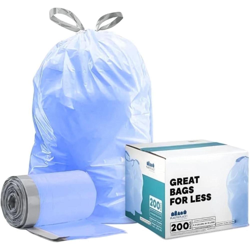 image:imagePlasticplace Custom Fit Trash Bags Compatible with simplehuman Code V 100 Count White Drawstring Garbage Liners 4248 Gallon 1618 Liter 145 x 275Blue