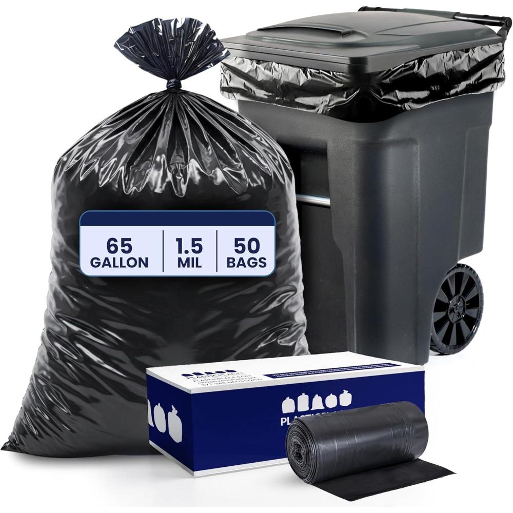 image:imagePlasticplace Trash Bags 15 Mil Black Heavy Duty Garbage Can Liners 50 x 48 100 Count