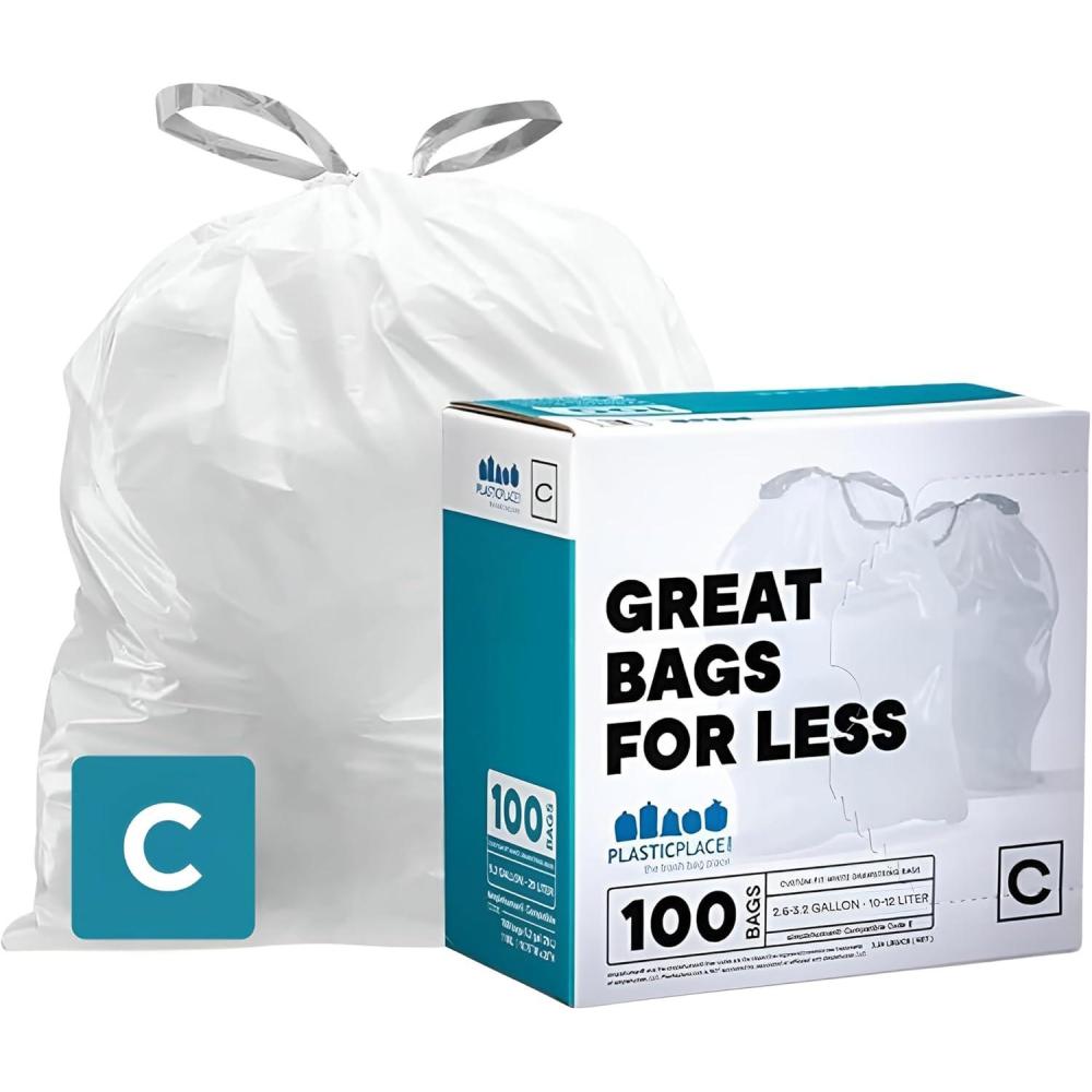 image:imagePlasticplace Trash Bags Compatible with Simplehuman x Code C 100 CountWhite Drawstring Garbage Liners 2632 Gallon 1012 Liter 1475 x 20White