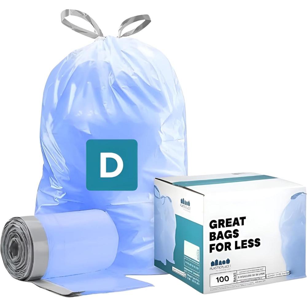 image:imagePlasticplace Trash Bags Compatible with simplehuman Code D 200 Count White Drawstring Garbage Liners 53 Gallon 20 Liter 1575 x 28Blue