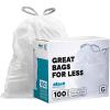 Plasticplace Custom Fit Trash Bags, Compatible with simplehuman Code G (100 Count) White Drawstring Garbage Liners 8 Gallon / 30 Liters, 17.5″ x 28″(White)