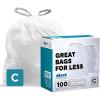 Plasticplace Trash Bags | Compatible with Simplehuman (x) Code C | (100 Count)│White Drawstring Garbage Liners 2.6-3.2 Gallon / 10-12 Liter │ 14.75″ x 20″(White)