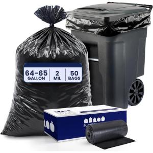 Plasticplace – W65LDBTL2RL 64-65 Gallon Trash Can Liners for Toter │ 2.0 Mil │ Black Heavy Duty Garbage Bags │ Rolls │ 49” x 59” (50 Count)(2.0 Mil)
