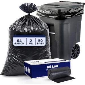 Plasticplace – W65LDBTL2RL 64-65 Gallon Trash Can Liners for Toter │ 2.0 Mil │ Black Heavy Duty Garbage Bags │ Rolls │ 49” x 59” (50 Count)(2.0 Mil Rolls)