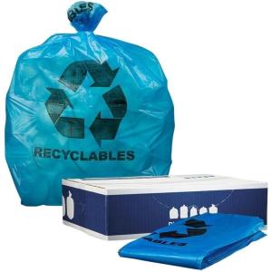 Plasticplace 30-40 Gallon Recycling Trash Bags │ 1.2 Mil│ Blue Garbage Bag Liners │ 33” x 46” (100 Count)(12-16 Gallon w/Logo)