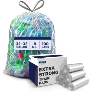 Plasticplace 32-33 Gallon Recycling Bags │ 0.9 Mil │ Clear Drawstring Garbage Can Liners │ 33″ x 38″ (100 Count)