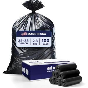 Plasticplace 32-33 Gallon Trash Bags │ 1 Mil │ Black Heavy Duty Garbage Can Liners │ 33” x 39” (100 Count)(2.3 Mil)