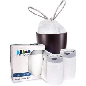 Plasticplace 4 Gallon Trash Bags │ 0.7 Mil │ Drawstring White Garbage Can Liners │ 17″ x 16″ (100 Count)(White)