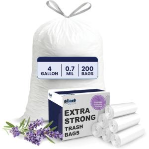 Plasticplace 4 Gallon Trash Bags │ 0.7 Mil │ Lavender and Soft Vanilla Scented Garbage Can Liners │ 17″ x 16″ (200 Count)