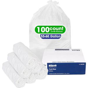 Plasticplace 55-60 Gallon Trash Bags │ 0.7 Mil │ White Heavy Duty Garbage Can Liners │ 38” x 58” 100 Count(Pack of 1)