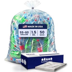 Plasticplace 55-60 gallon Trash Bags │ 1.5 Mil │ Clear Heavy Duty Garbage Can Liners │ 36” x 58” (100 Count)(Clear)