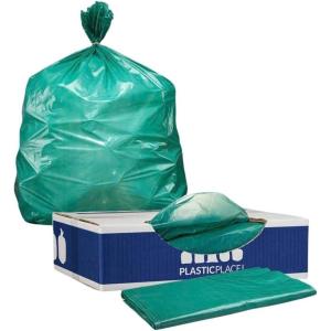 Plasticplace 64-65 Gallon Trash Can Liners for Toter │ 1.5 Mil │ Green Heavy Duty Garbage Bags │ 50” x 60” (50 Count) (W65LDGTL)(1 Count (Pack of 50))