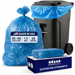 Plasticplace 65 Gallon Recycling Trash Bags │1.5 Mil │ Blue Heavy Duty Garbage Can Liners │ 50” x 48” (50 Count)(25 Count (Pack of 1))