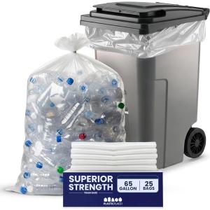 Plasticplace 65 Gallon Trash Bags │ 2.7 Mil │ Clear Heavy Duty Garbage Can Liners │ 50” x 48” (25 Count)(1 Count (Pack of 25))