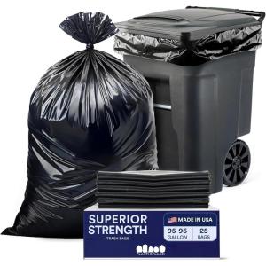 Plasticplace 95-96 gallon Garbage Can Liners │ 3 Mil │ Black Heavy Duty Trash Bags │ 61” x 68”, 25 Count (Pack of 1)(Can Liners)