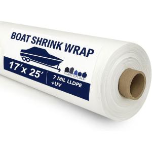 Plasticplace Boat Shrink Wrap – 14’ x 25’ White Plastic Film 7 Mil LLDPE + UV – Marine Shrink Wrap for Boats Jet Skis – Heat Gun Wrap for Storage & Moving – Plastic Wrap for Packing – 1 Roll with Core(17’ x 25’)