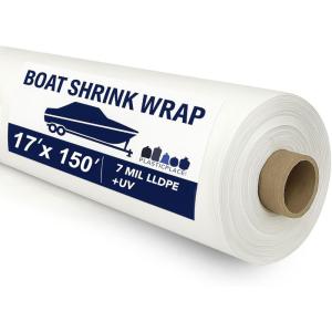 Plasticplace Boat Shrink Wrap – 14’ x 25’ White Plastic Film 7 Mil LLDPE + UV – Marine Shrink Wrap for Boats Jet Skis – Heat Gun Wrap for Storage & Moving – Plastic Wrap for Packing – 1 Roll with Core(17’ x 150’)