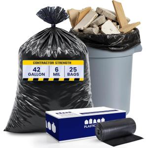 Plasticplace Contractor Trash 42 Gallon │ 3.0 Mil │ Black Heavy Duty Garbage Bag │ 33” x 48” (50 Count) (CON50)(6.0 Mil  25 Count)