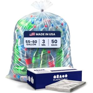 Plasticplace Contractor Trash Bags 55-60 Gallon, 3.0 Mil, Black Heavy Duty Garbage Bag, 38” X 58” (50Count)(Clear)