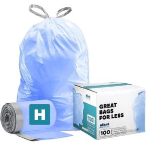 Plasticplace Custom Fit Trash Bags Compatible w Simplehuman Code H Drawstring Bags 8-9 Gallon Tear-Resistant Liner 200 Count Heavy-Duty Waste Disposal(Blue)
