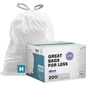 Plasticplace Custom Fit Trash Bags Compatible w Simplehuman Code H Drawstring Bags 8-9 Gallon Tear-Resistant Liner 200 Count Heavy-Duty Waste Disposal(White)