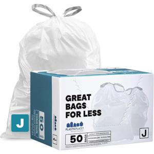 Plasticplace Custom Fit Trash Bags Compatible with Simplehuman Code J – 10-10.5 Gallon Drawstring Garbage Bags, Tear-Resistant, 200 Count White Trash Can Liners for Kitchens, Bathrooms & Offices(50 Count (Pack of 1))
