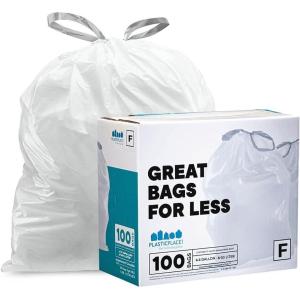 Plasticplace Custom Fit Trash Bags, Compatible with simplehuman Code F (200 Count) White Drawstring Garbage Liners 6.5 Gallon, 21.75″ x 20″(White)