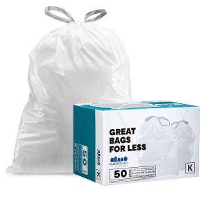 Plasticplace Custom Fit Trash Bags, Compatible with simplehuman Code K Packs, White Drawstring Garbage Liners 10 Gallon, 24” x 28” (20 Count/5 Pack)(White)