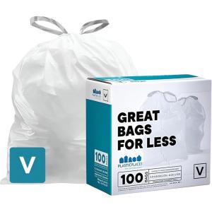 Plasticplace Custom Fit Trash Bags, Compatible with simplehuman Code V (100 Count) White Drawstring Garbage Liners 4.2-4.8 Gallon/ 16-18 Liter, 14.5″ x 27.5″(White)