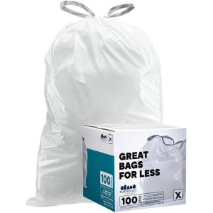 Plasticplace Custom Fit Trash Bags, Compatible with simplehuman Code X (100 Count) White Drawstring Garbage Liners 21 Gallon/ 80 Liter, 26″ x 24.5″(White)