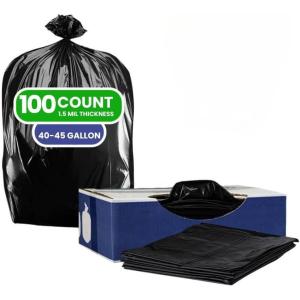 Plasticplace Heavy Duty Trash Bags, 40-45 Gallon, Black, Industrial Strength, Tear-Resistant, Leak-Proof, Large Garbage Bags for Yard, Construction, Lawn, 100 Count 1.5 Mil, 40″x46″(1 Count (Pack of 100))
