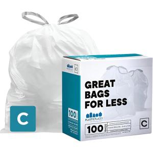 Plasticplace Trash Bags | Compatible with Simplehuman (x) Code C | (100 Count)│White Drawstring Garbage Liners 2.6-3.2 Gallon / 10-12 Liter │ 14.75″ x 20″(White)