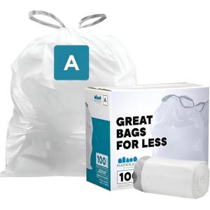 Plasticplace Trash Bags, Code A Fit Compatible (200 Count) Garbage Bags Liner, White Drawstring Garbage Liners, 1.2-2 Gallon 4.5 Liter, Tear-Resistant, Scent-Free for Food Waste & Small Spaces(White)